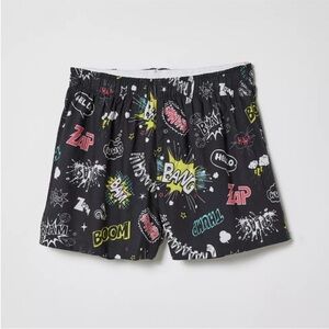 Urban Outfitters Black Cotton Boxer Shorts M Comic Graphic Print